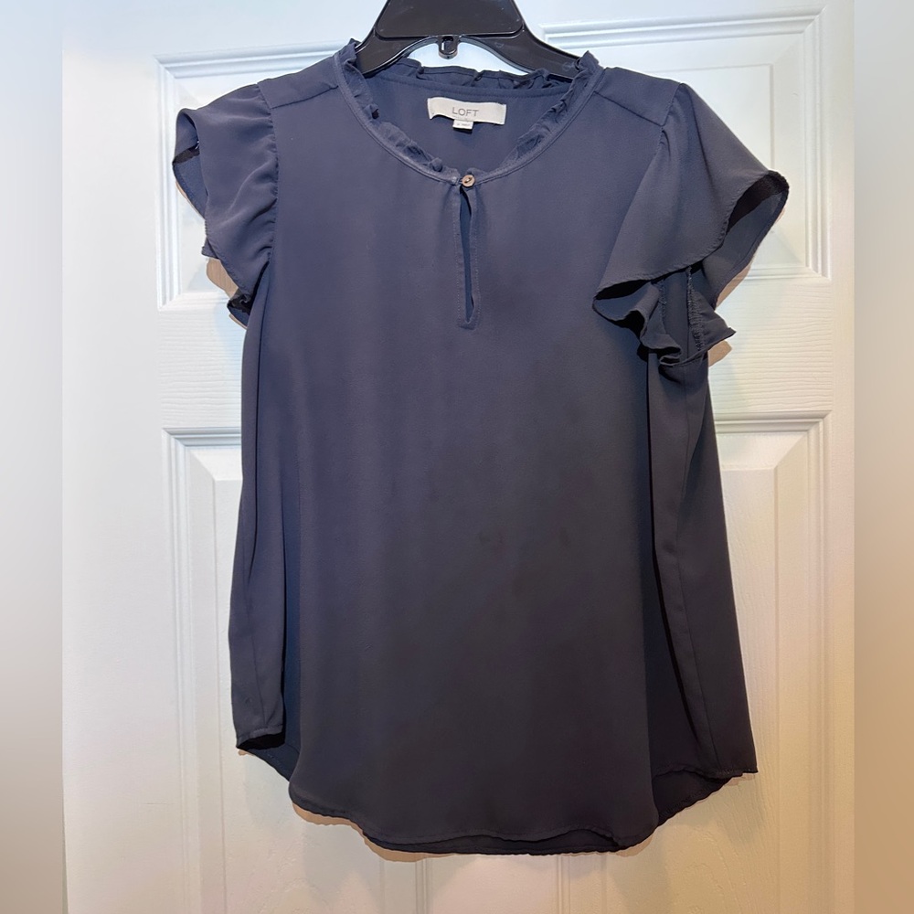 LOFT gray, light-weight, short-sleeve, blouse